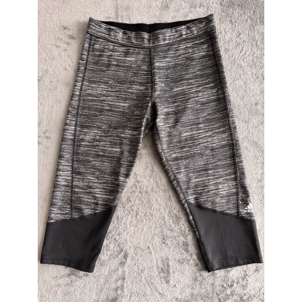 Adidas Techfit Capri Leggings Womens Large Black Gray Compression Workout